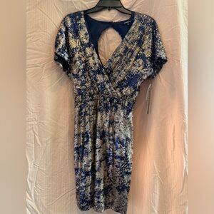 Gianni Bini Blue Sundress with Plunge Neckline and Dolman Sleeves